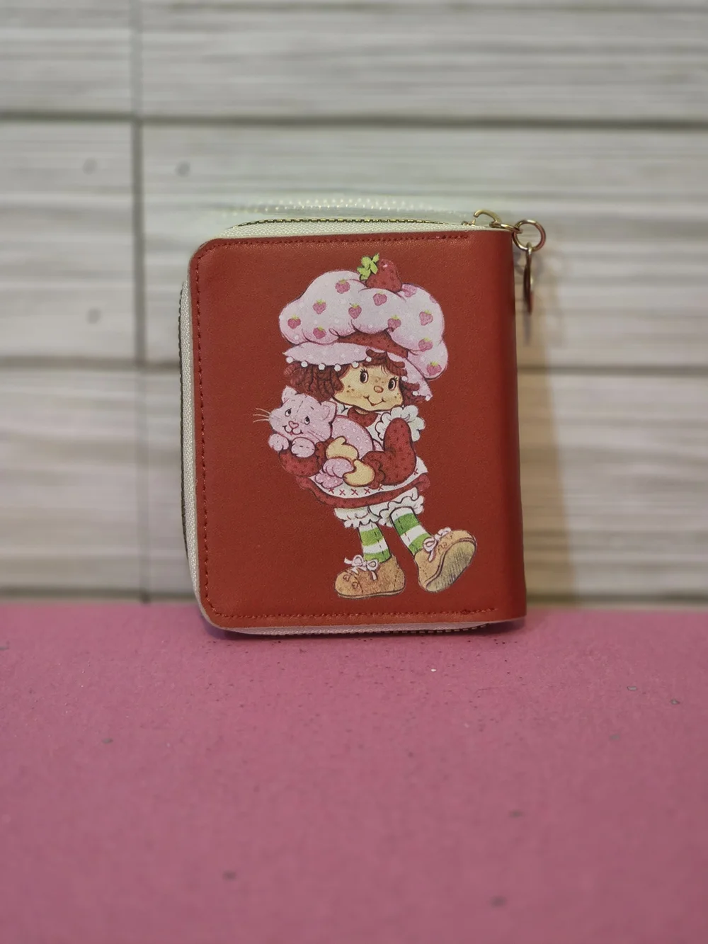 Strawberry Shortcake Red Cartoon Print Zip-Around Wallet Credit Card Coin Womens